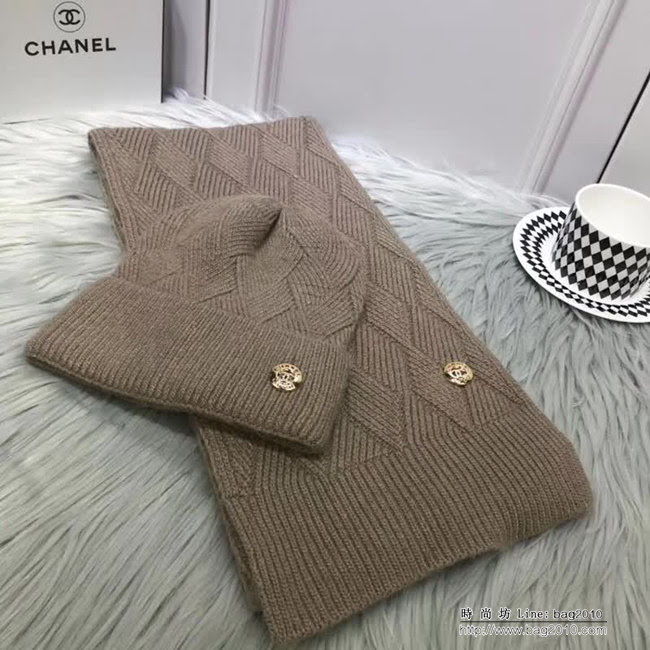 CHANEL香奈兒 官網最新 時尚百搭羊毛針織帽子圍巾套裝 男女同款 LLWJ8735